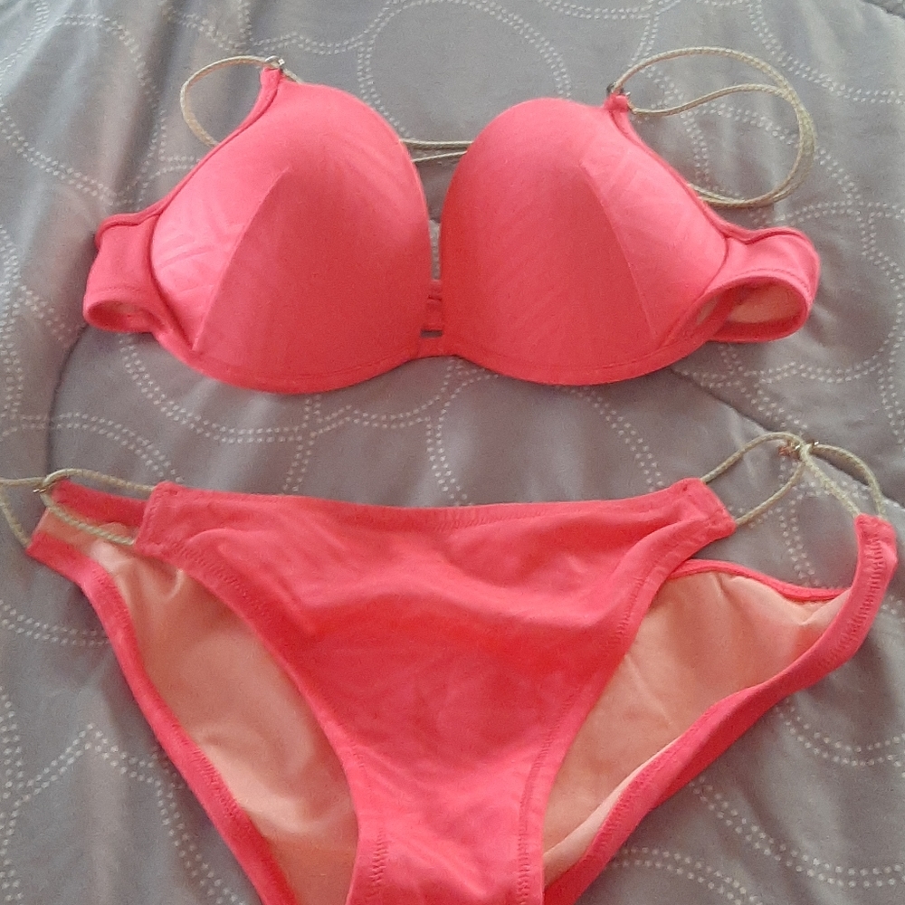 Pink Victoria's Secret Bikini 36C top Large bottom